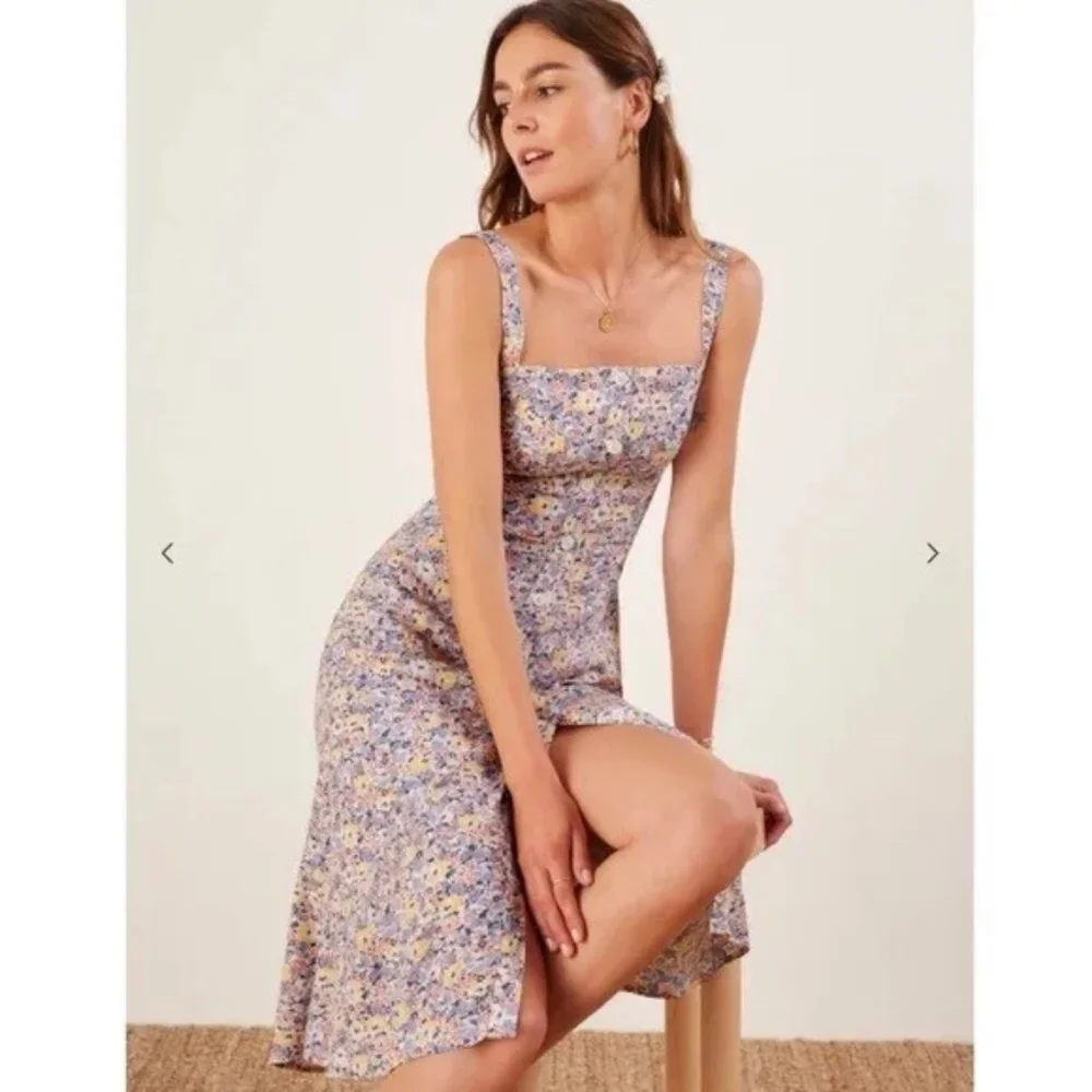 Reformation Persimmon Dolores Dress Size 2 Blue Yellow Pink Floral - Picture 3 of 7